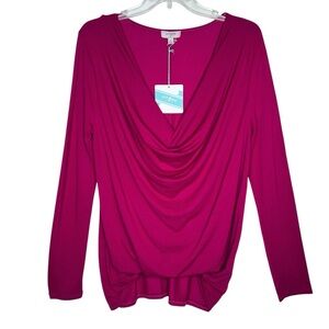 Umgee Womens Faux Cross Draped Top S Berry NWT Deep Cowl Neck Night Out Stretch